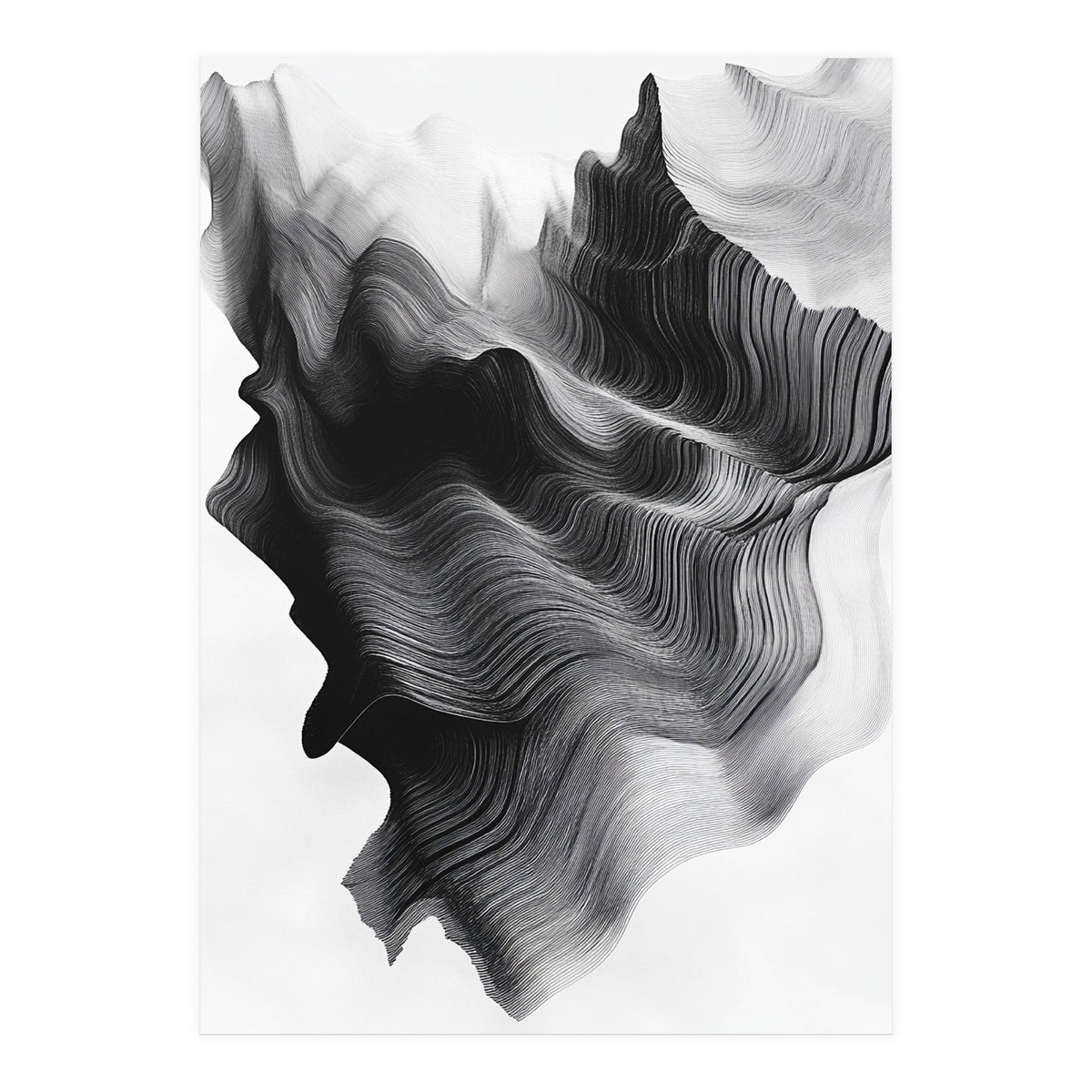 Abstract Black And White Wavy Lines Forming Organic Shapes (Print Only)