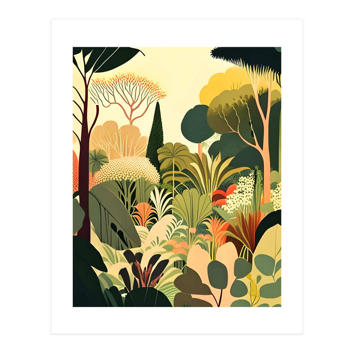 Pastel Garden, Botanical Nature Plants Jungle, Bohemian Eclectic Forest Illustration (Print Only)