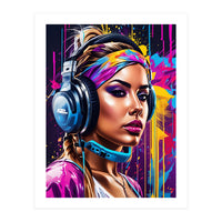 Girl In Headphones, Graffiti (Print Only)