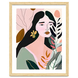 Reinvent, Beautiful Woman Girl Pastel Line Art, Minimal Botanical Nature Portrait, Modern Bohemian Drawing Nomadic Summer Self Love thumbnail
