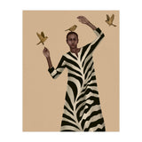 Woman With Birds And Zebra Pattern Dress (Print Only) thumbnail