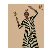 Woman With Birds And Zebra Pattern Dress (Print Only)