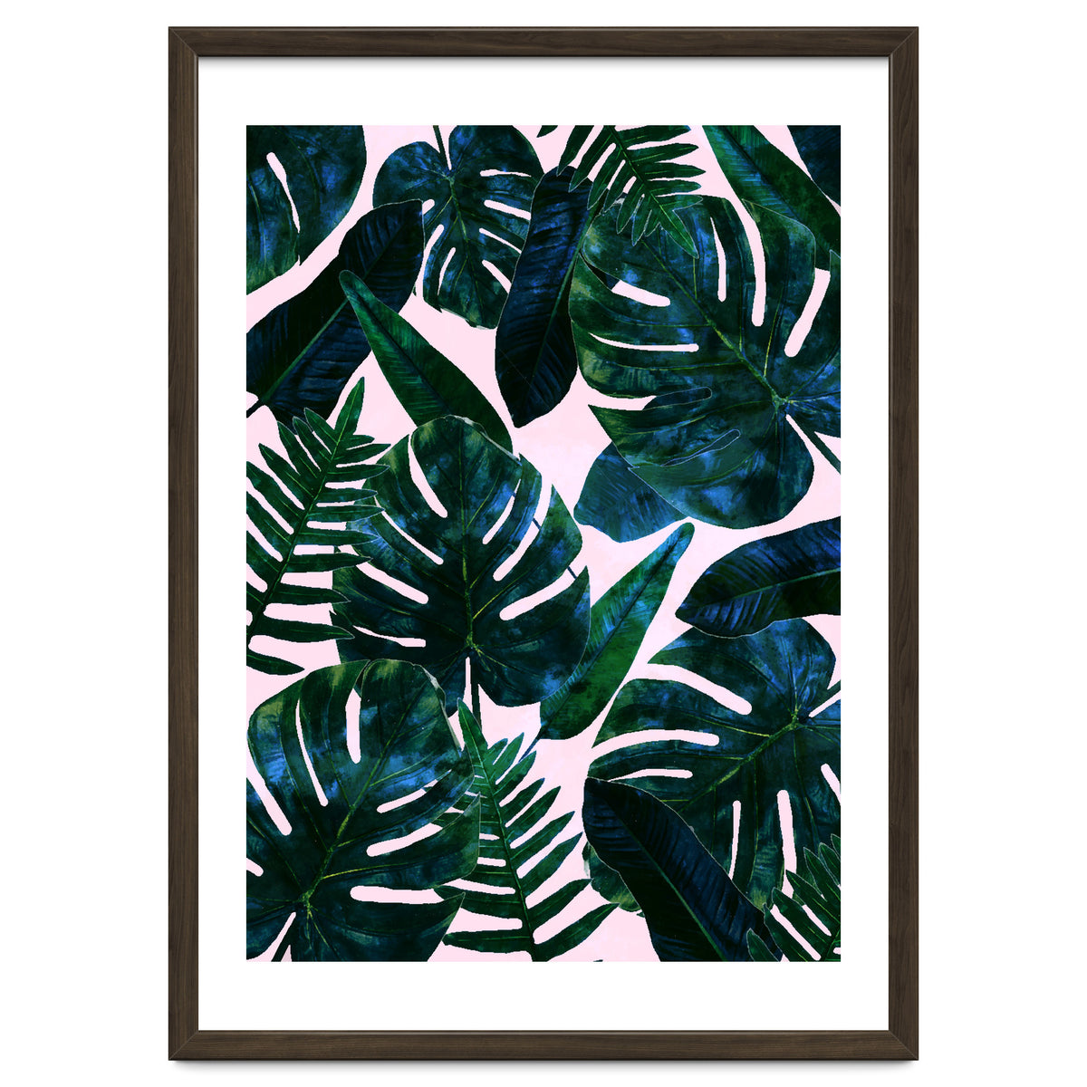 Tropical Nature Monstera Watercolor Painting, Botanical Jungle Dark Palm Illustration