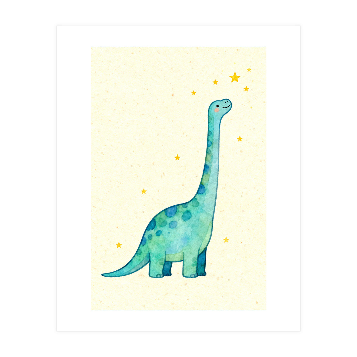 Cute Brontosaurus Watercolor Art, Whimsical Dinosaur Nursery Print, Starry Dino Illustration (Print Only)