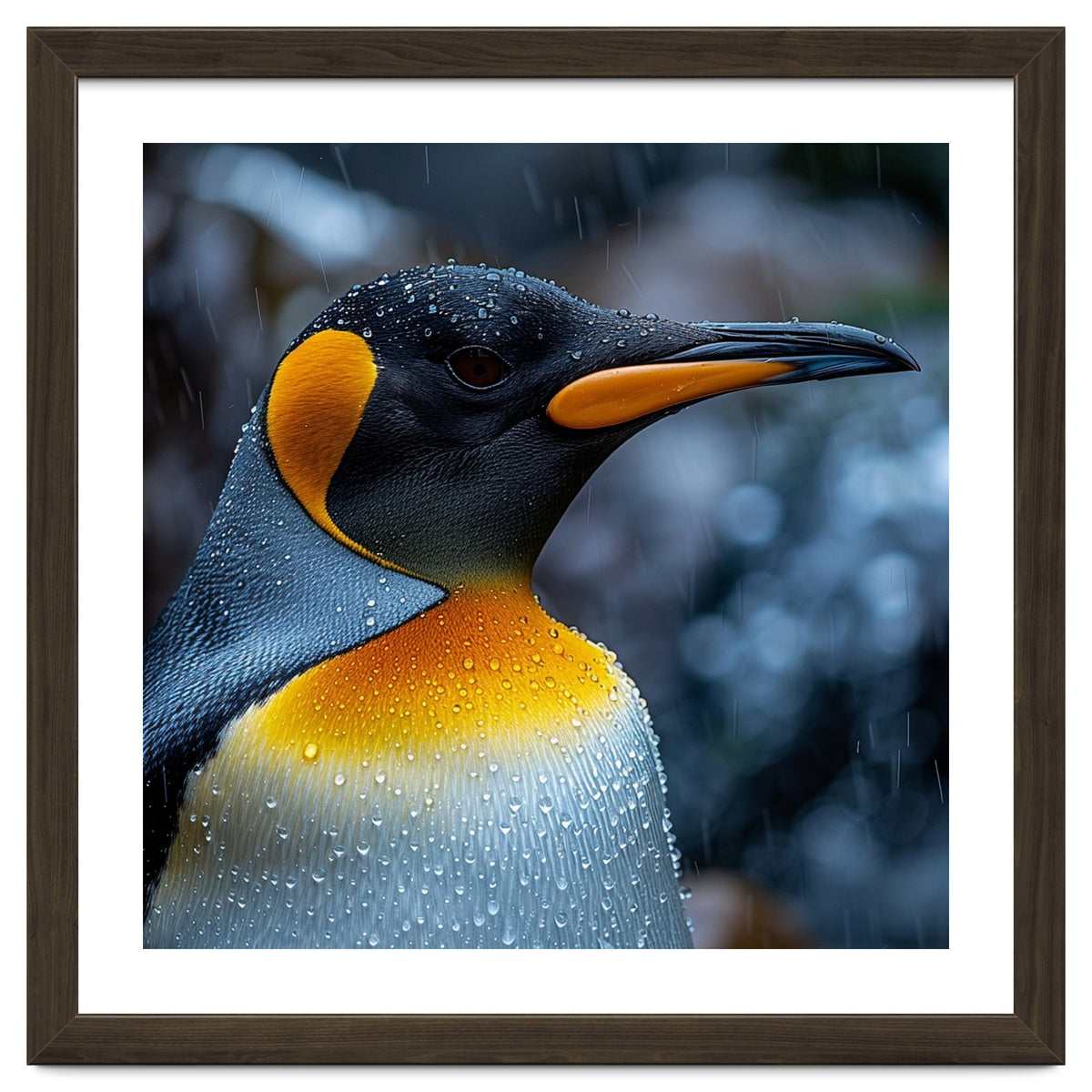 Close Up Of King Penguin In The Rain