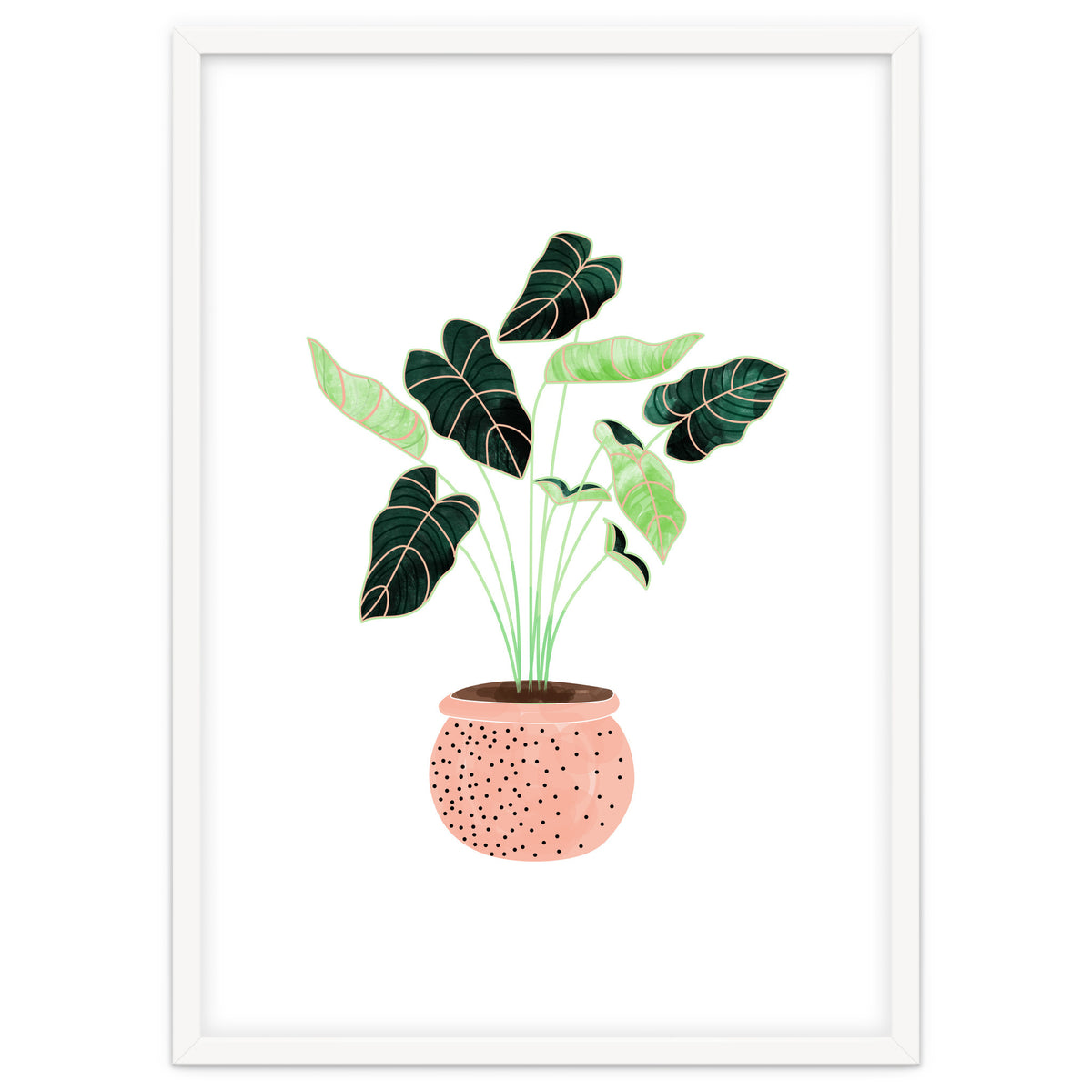 Home Plant | Ceramic Botanical Planter Illustration | Minimal Bohemian Watercolor Painting Polka Dot