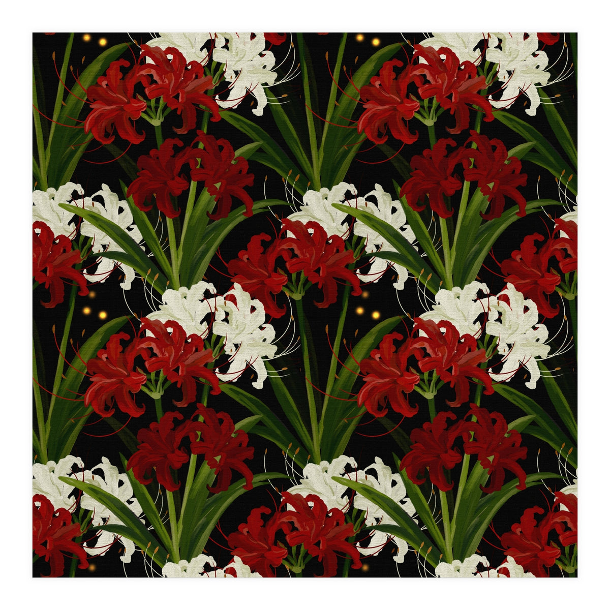 Red and White Spider Lily Flower Print Elegant Botanical Japanese Inspired Floral Artwork (Print Only)