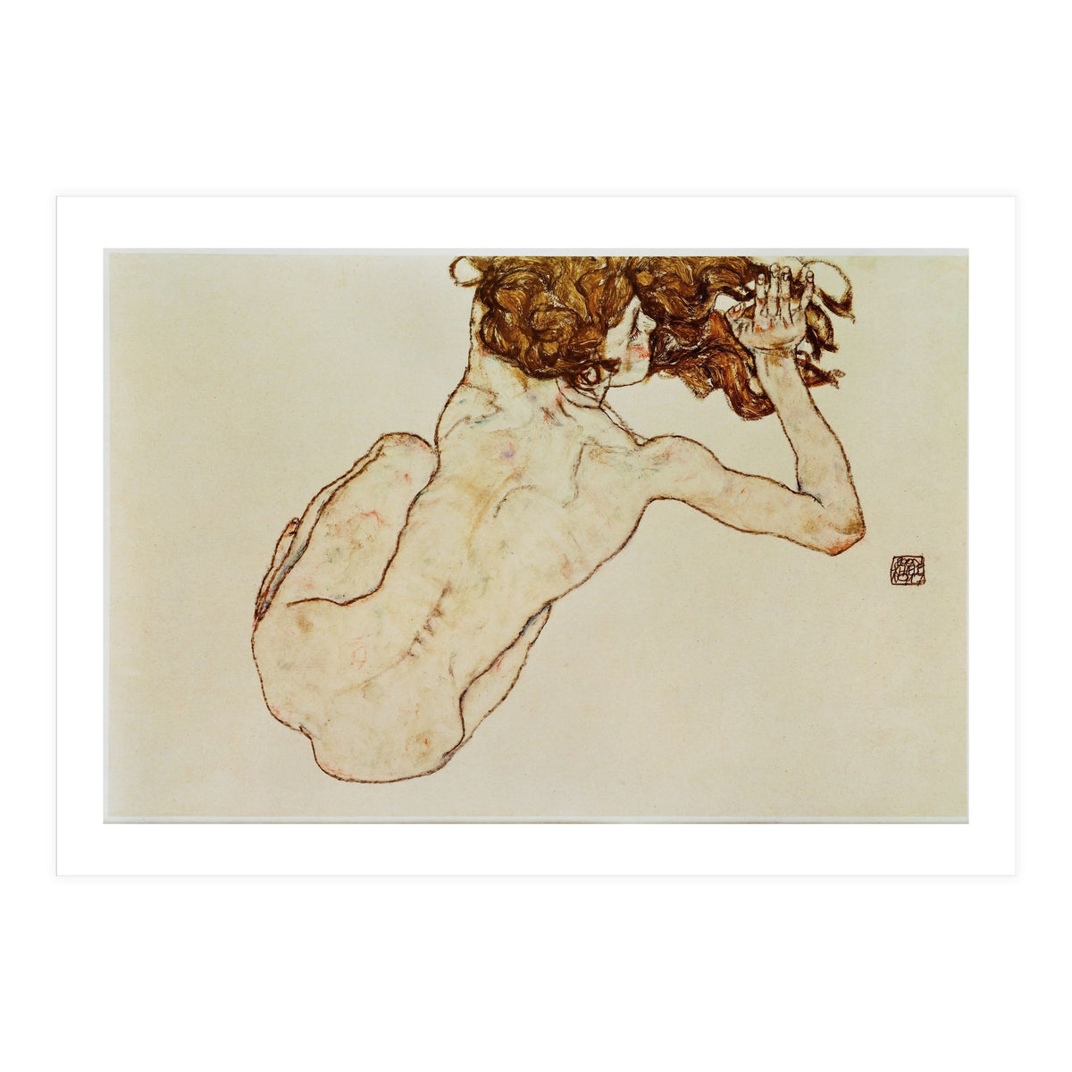 Kauernder Rueckenakt - Crouching nude,back view,1917. Gouache and pencil, 29,5 x 45 cm. (Print Only)