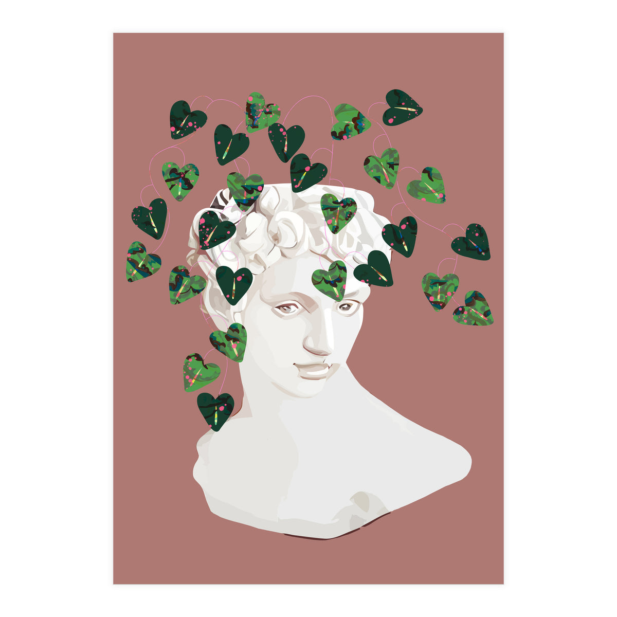 Roman Planter, Plant Pot, Botanical Nature Victorian Statue Face, Eclectic Bohemian Plant Lady Illustration (Print Only)