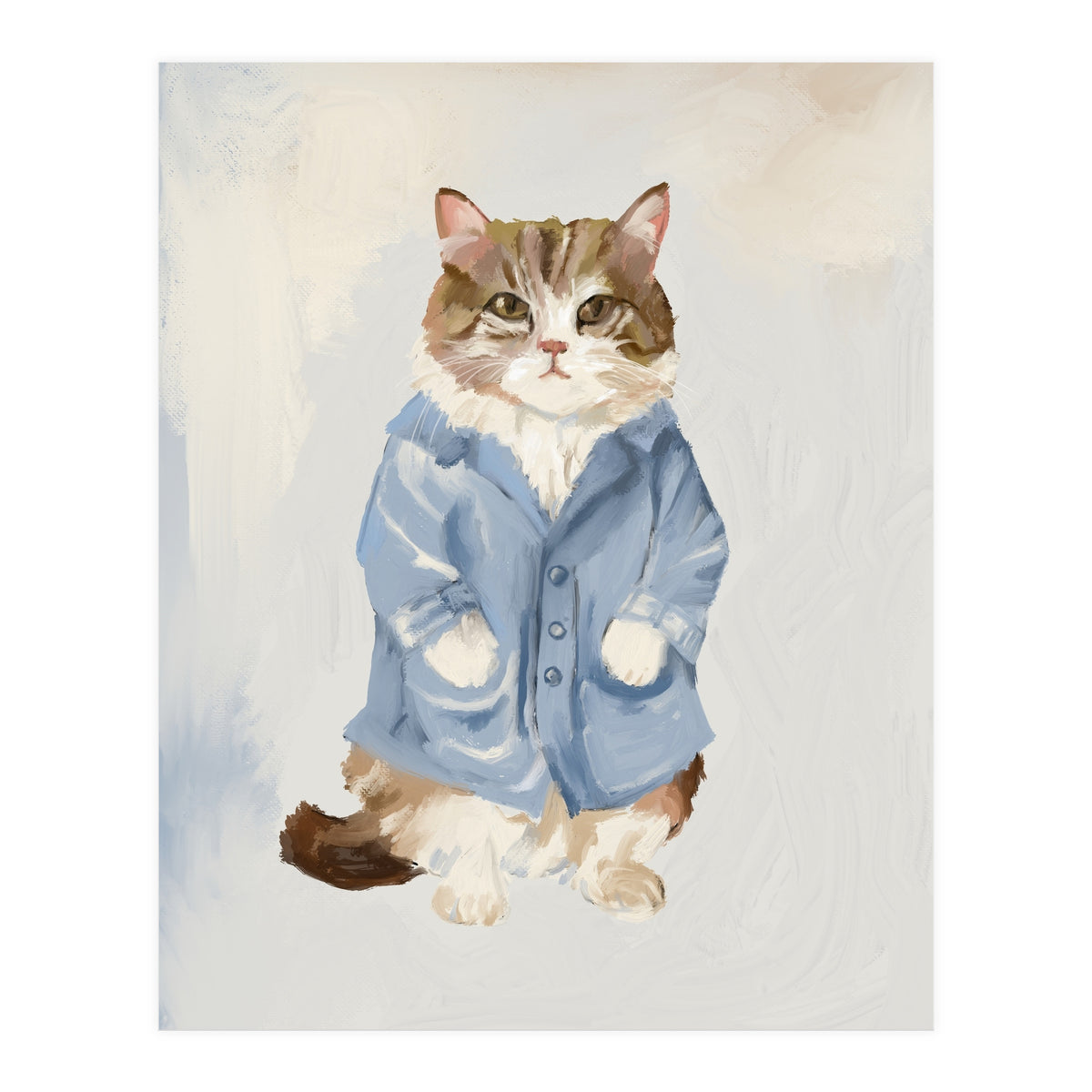 Sir James fluffy Tom cat in his blue pajamas oils (Print Only)