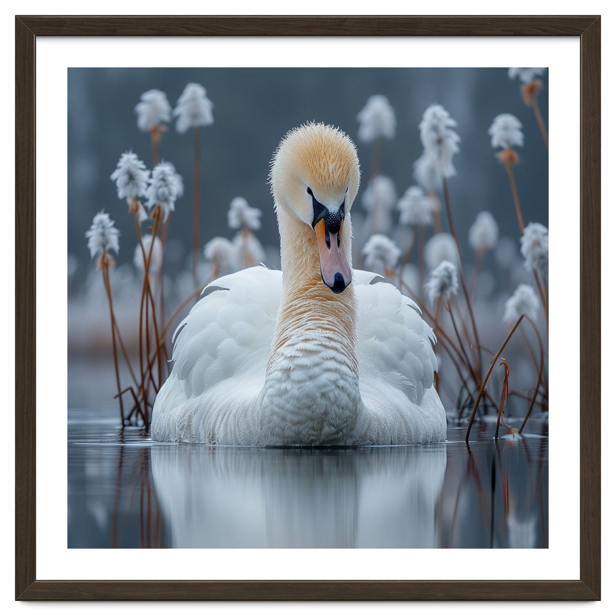 Swan Floating Serene On Calm Water