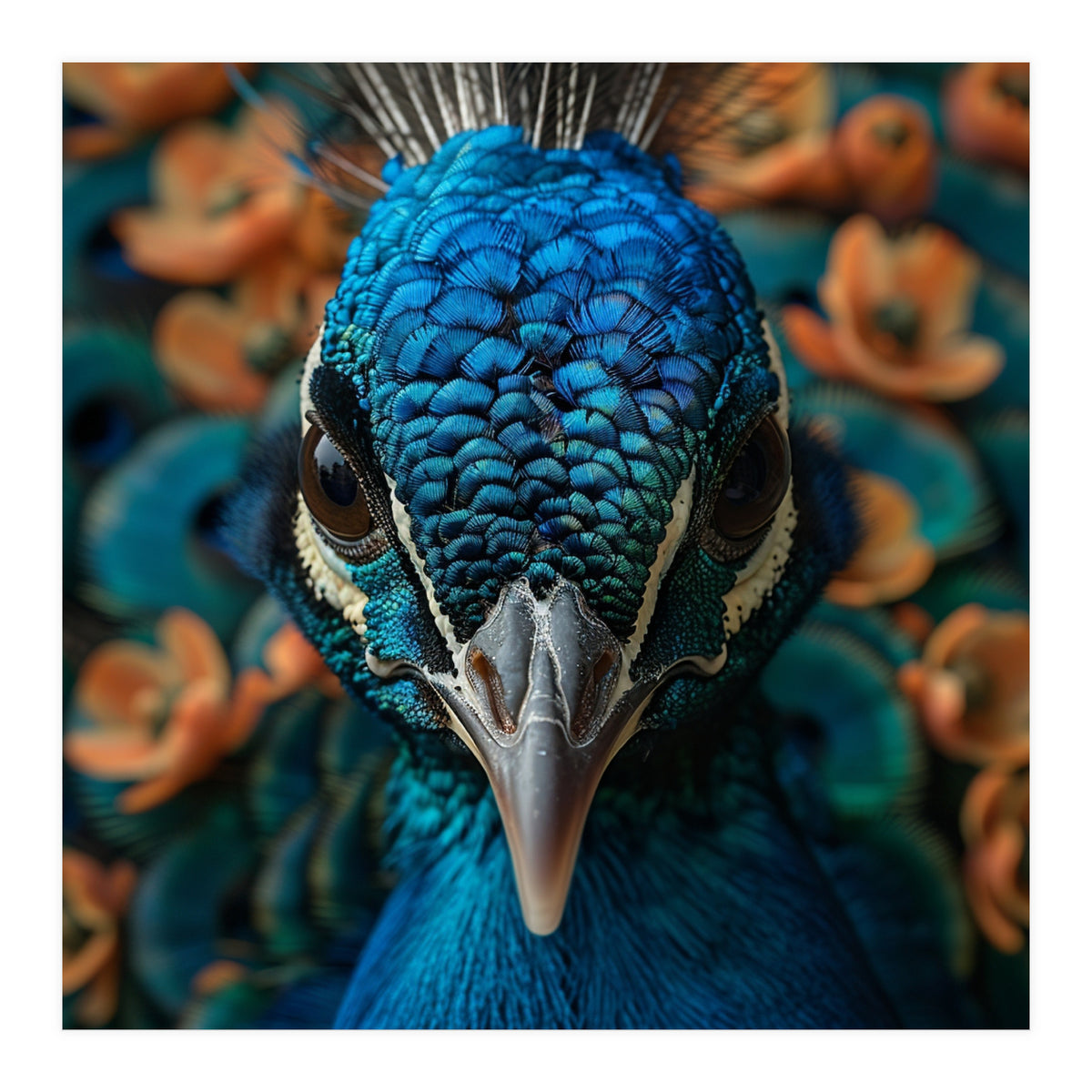Close Up Portrait Of A Peacock Head (Print Only)