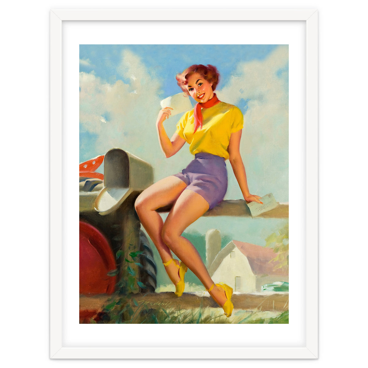 Pinup Girl On A Fence Showing A Love Letter