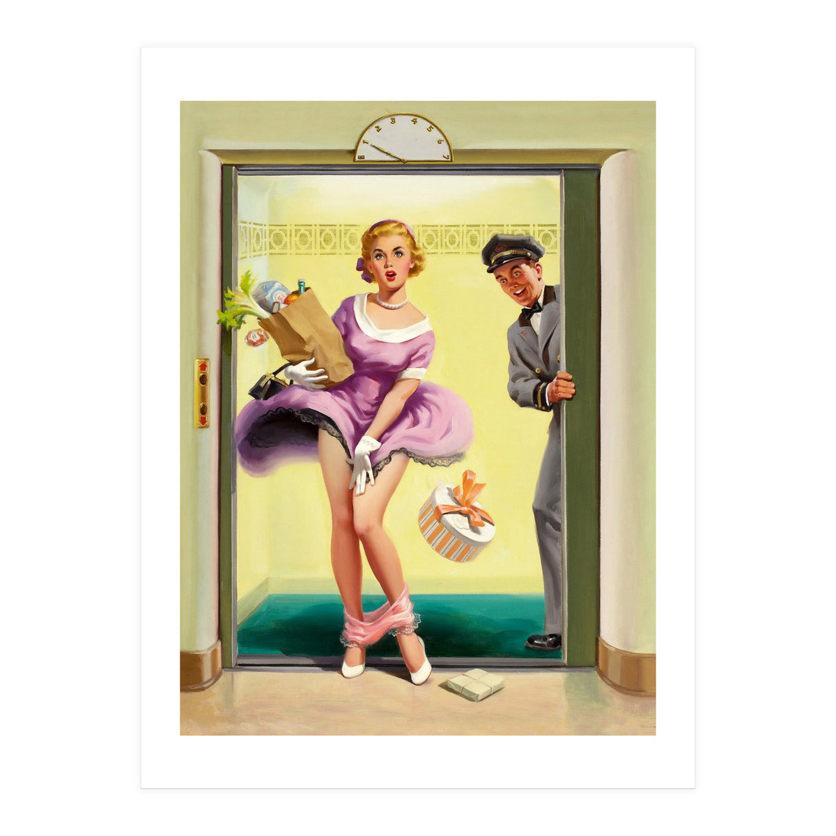 Pinup Sexy Girl Had Accident While Leaving The Elevator (Print Only)