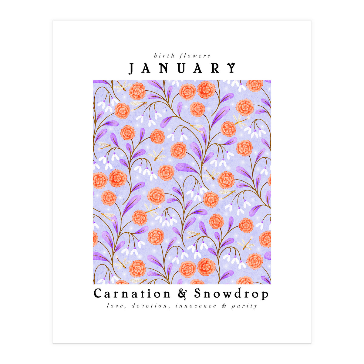 Carnation & Snowdrop January Birth Flower (Print Only)