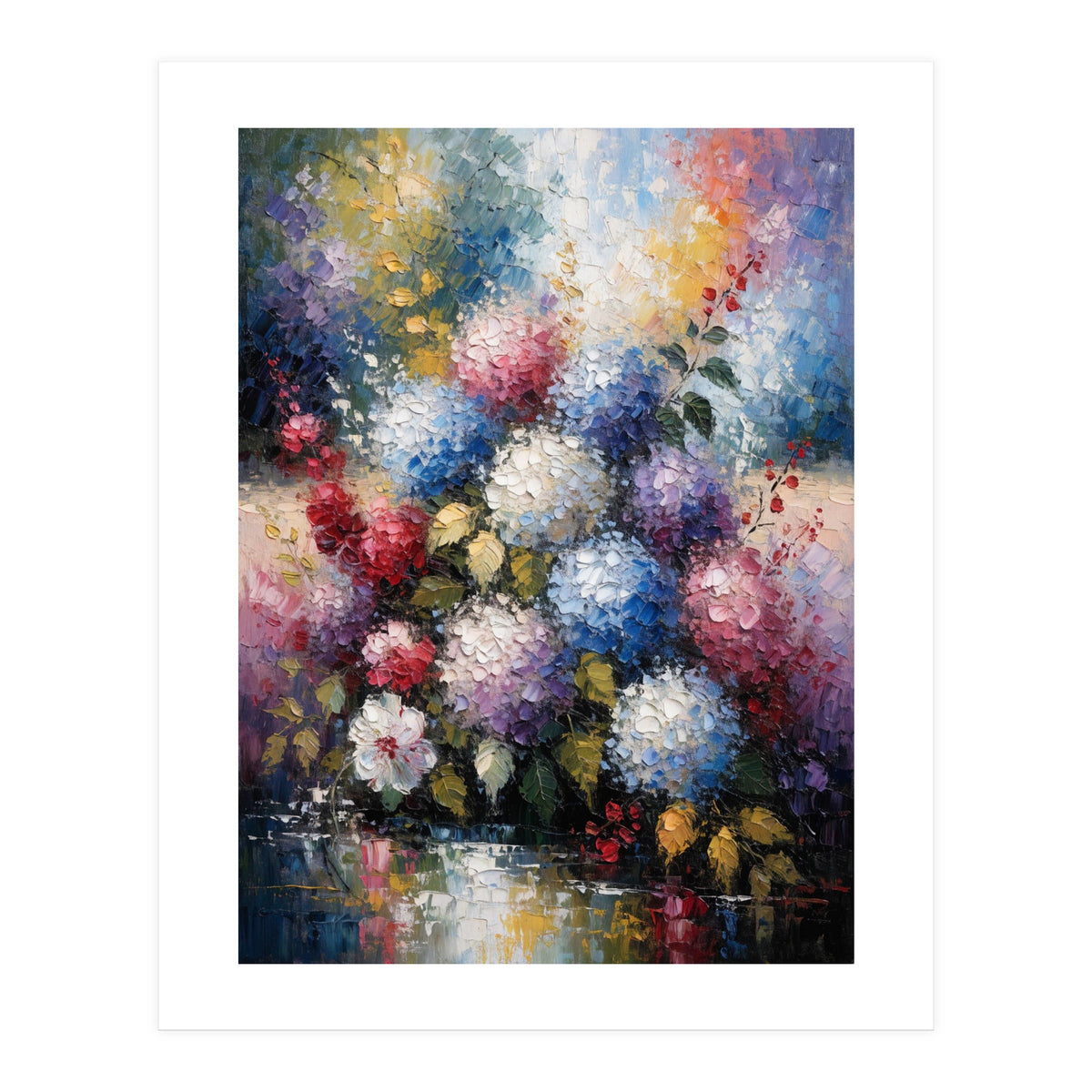 Vibrant Summer Hydrangea Bouquet Heavy Impasto Oil Painting (Print Only)