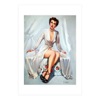 Beautiful Sexy Pinup In Posing Long White Dress (Print Only)