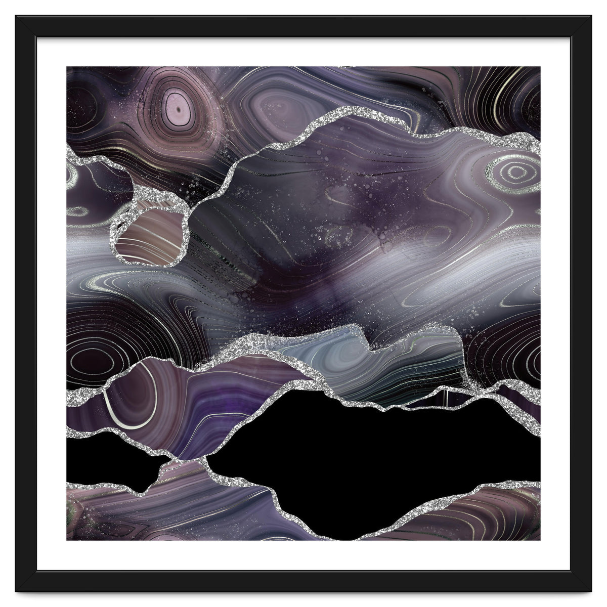 Black & Silver Glitter Agate Texture 01