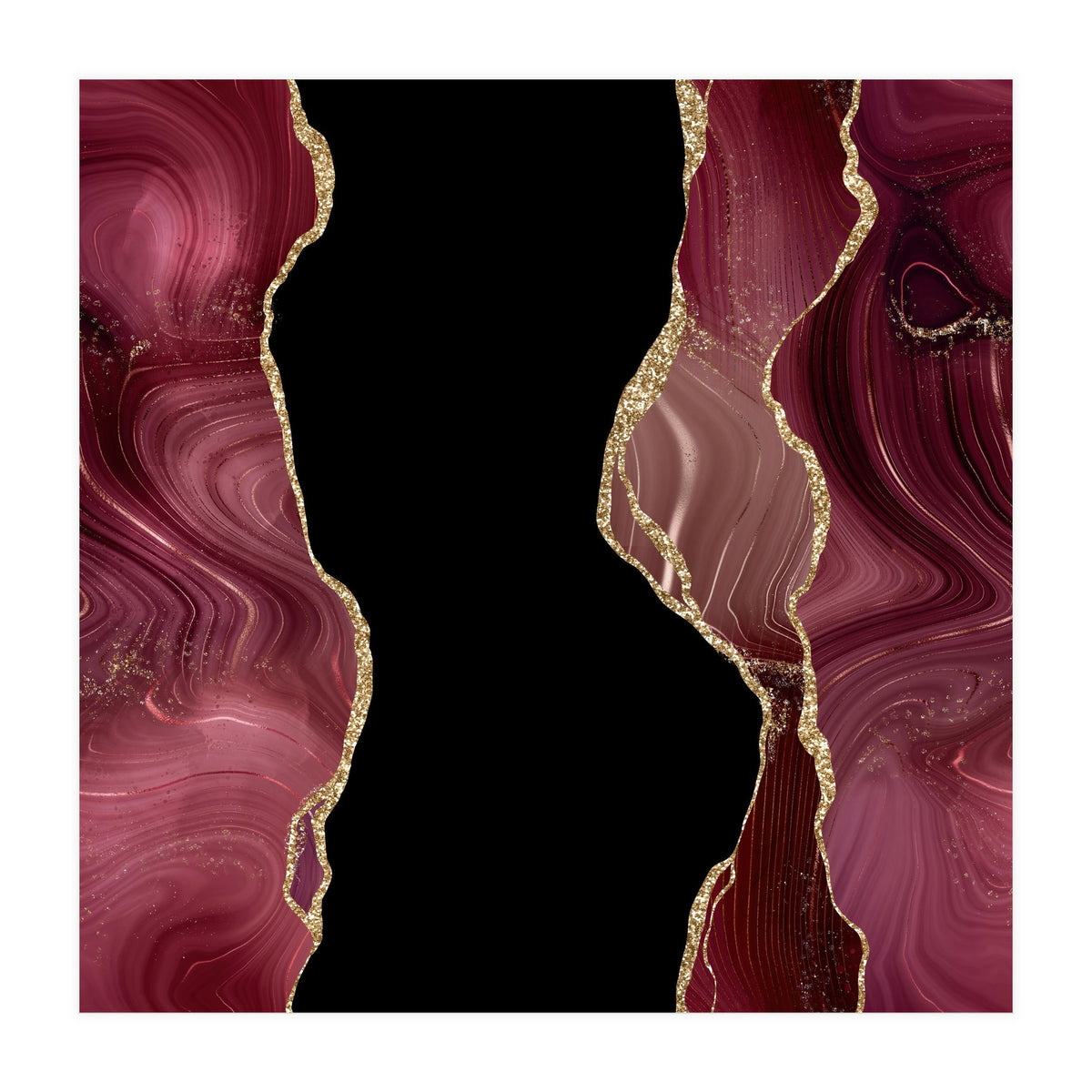 Burgundy & Gold Glitter Agate Texture 02  (Print Only)