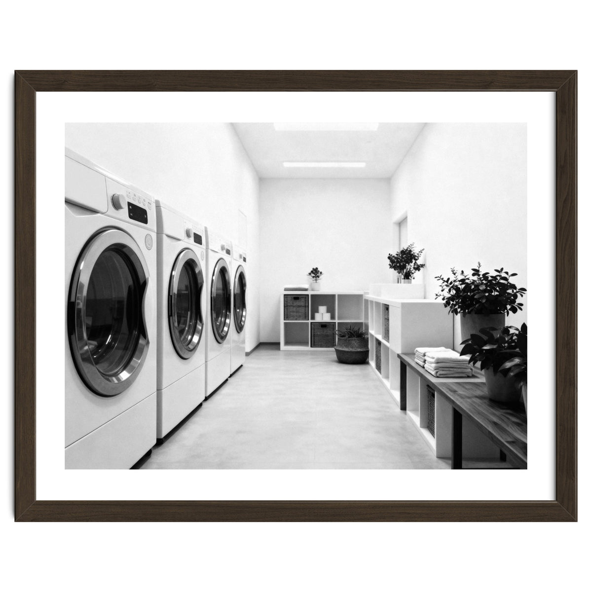 Minimalist Black and White Laundry Room Art, Washing Machine Photography