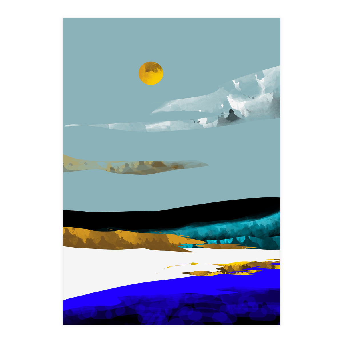 Duality & Intention, Abstract Nature Landscape Adventure Painting, Travel Mountains Sun Sky Scandinavian Clouds (Print Only)