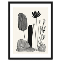 Abstract Black And White Botanical Illustration With Organic Shapes