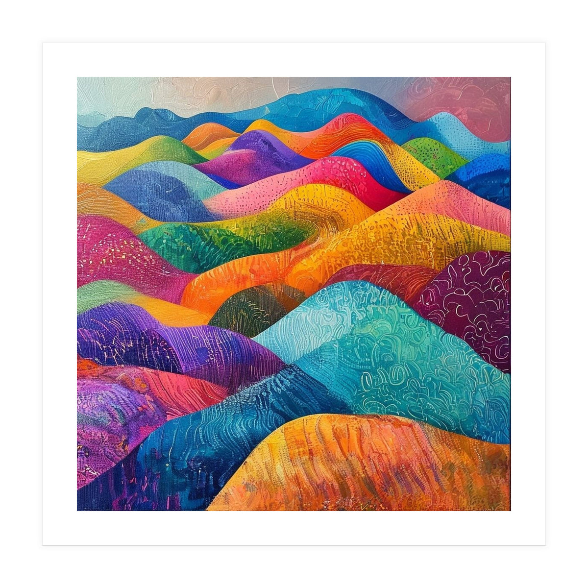 Vibrant Rainbow Rolling Hills Landscape (Print Only)