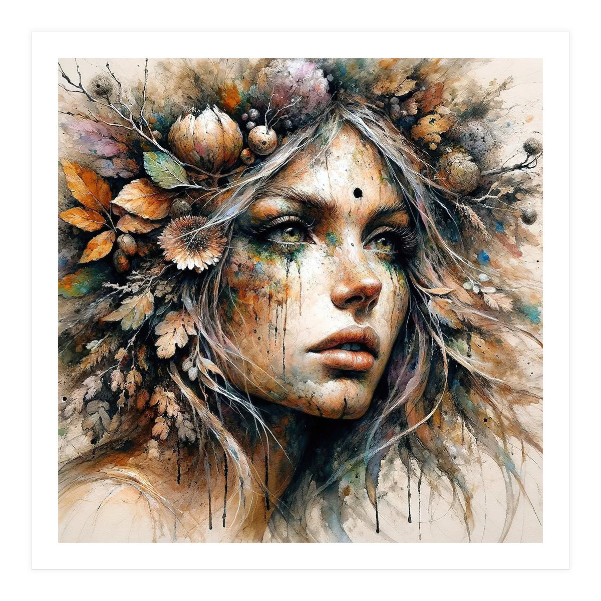 Harvest Crown Druid Woman Portrait (Print Only)