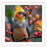 Cockatiel Bird Sitting On A Branch With Berries thumbnail