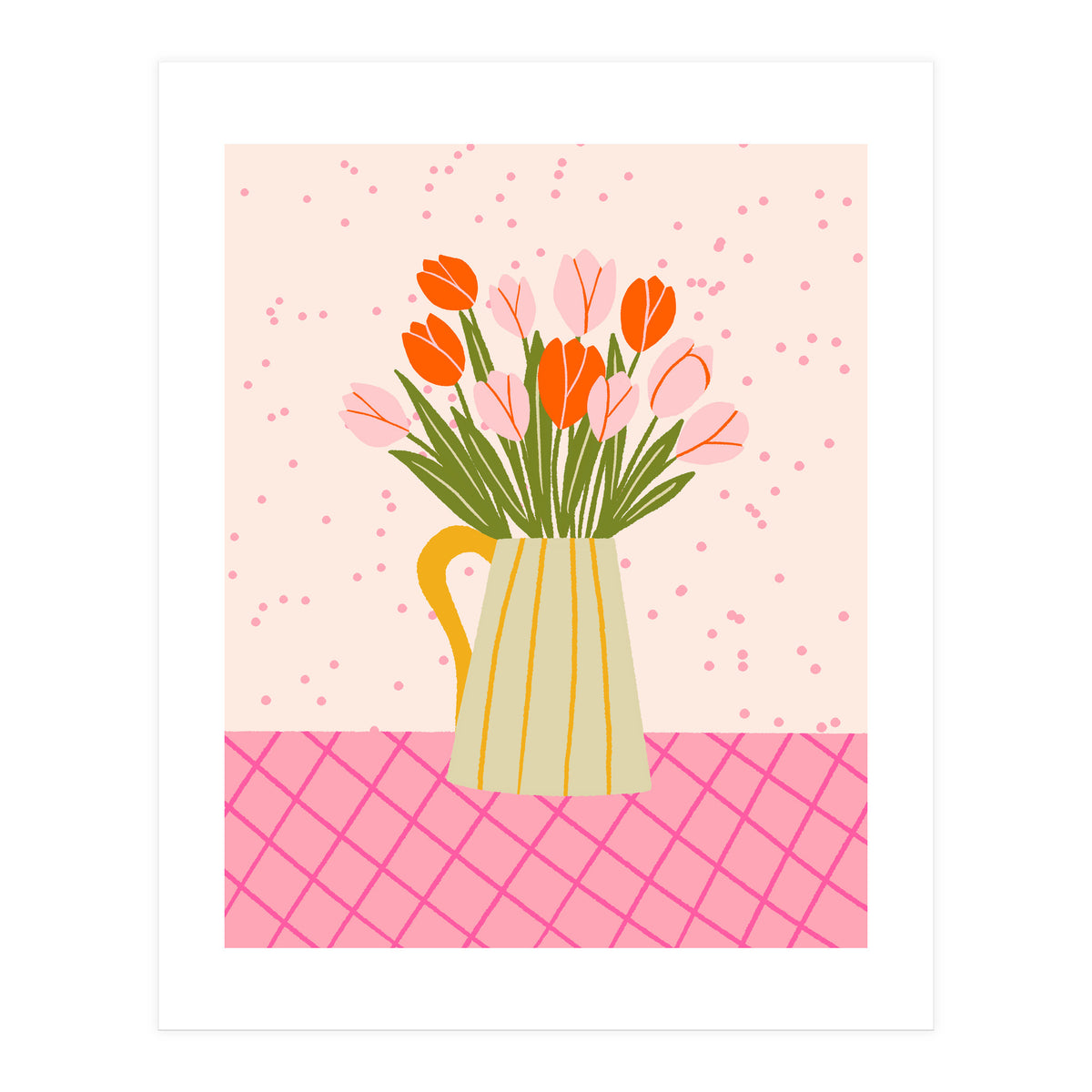 Tulips in a vase - pink and orange (Print Only)