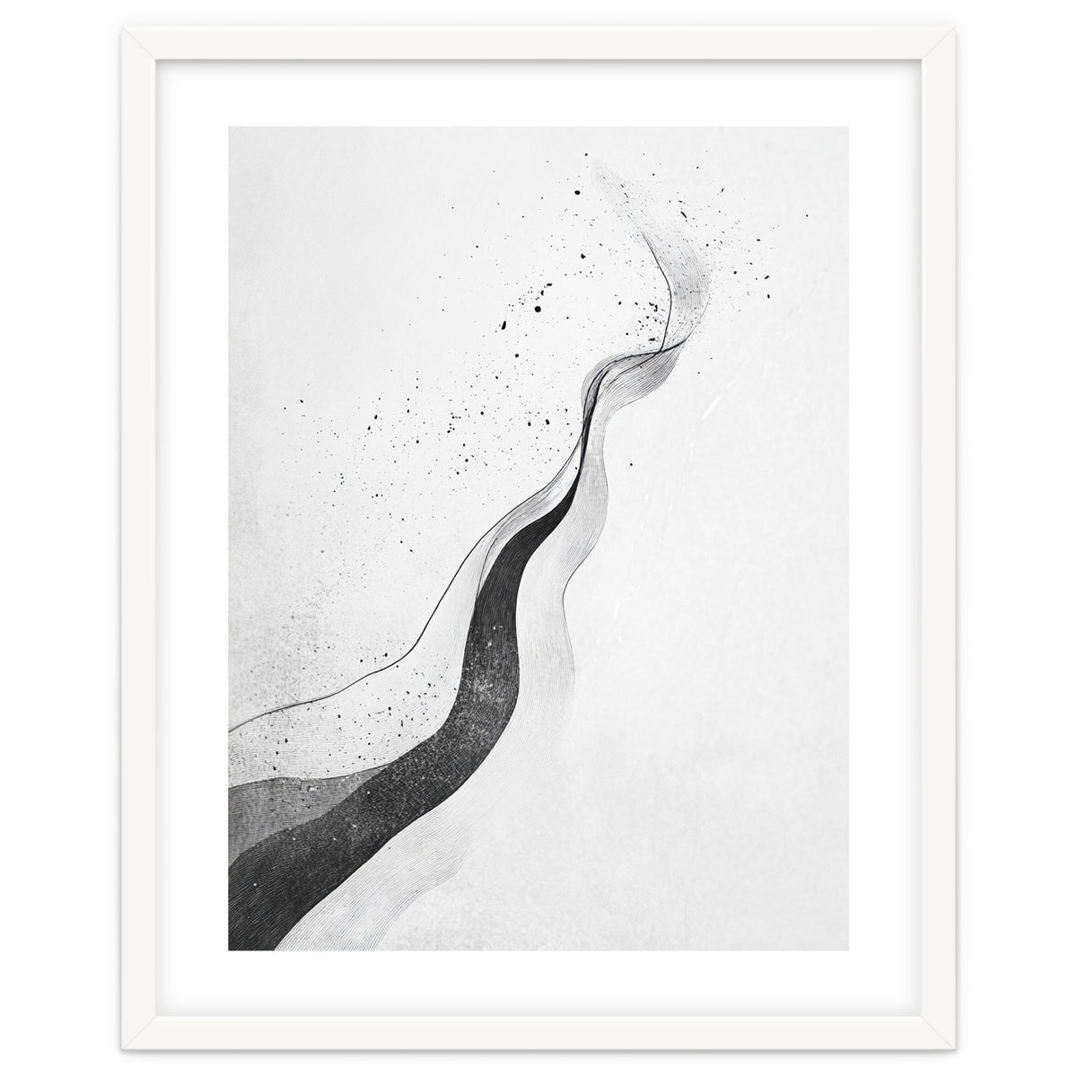 Abstract Black And White Ink Flowing Lines With Splatter