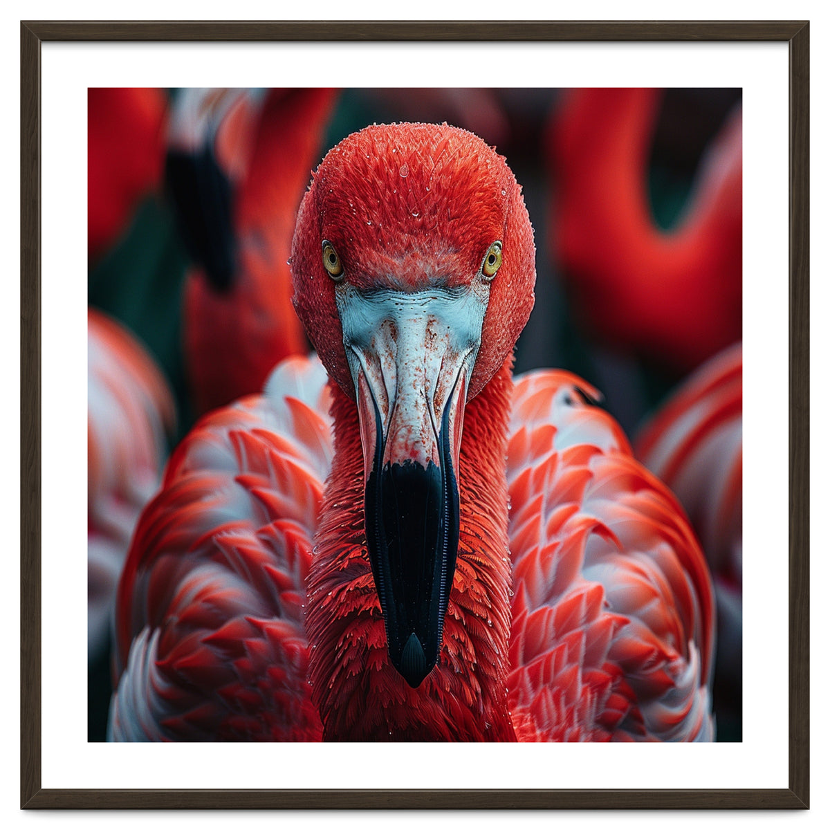 Close Up Flamingo Head With Bright Red Feathers