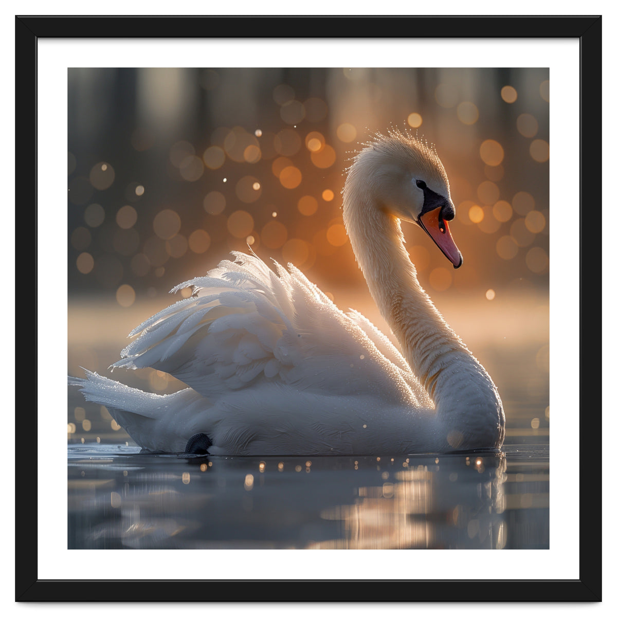 Majestic Swan Gliding On Water During Sunset Golden Hour Wildlife