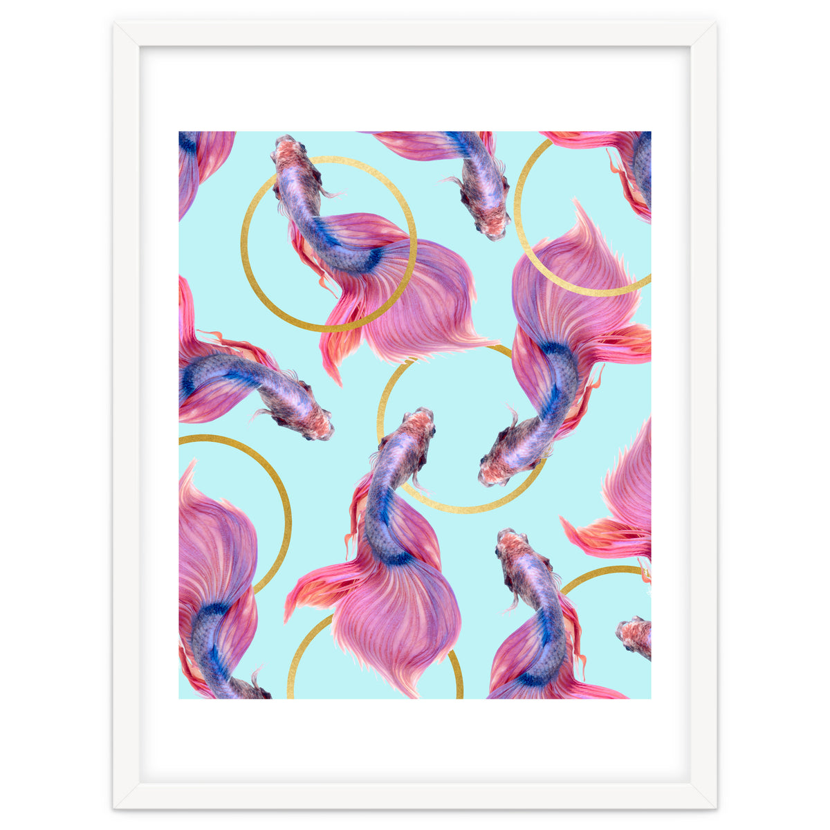 HullaHoops, Eclectic Colorful Fish Graphic Design, Animals Gold Rings Surrealism Quirky