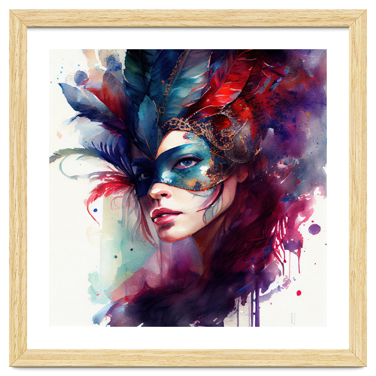 Turquoise Feathered Carnival Mask Portrait