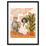 House Guest | Modern Bohemian Black Woman | Urban Jungle Decor | Wild Cat Leopard Pet | Plant Lady thumbnail