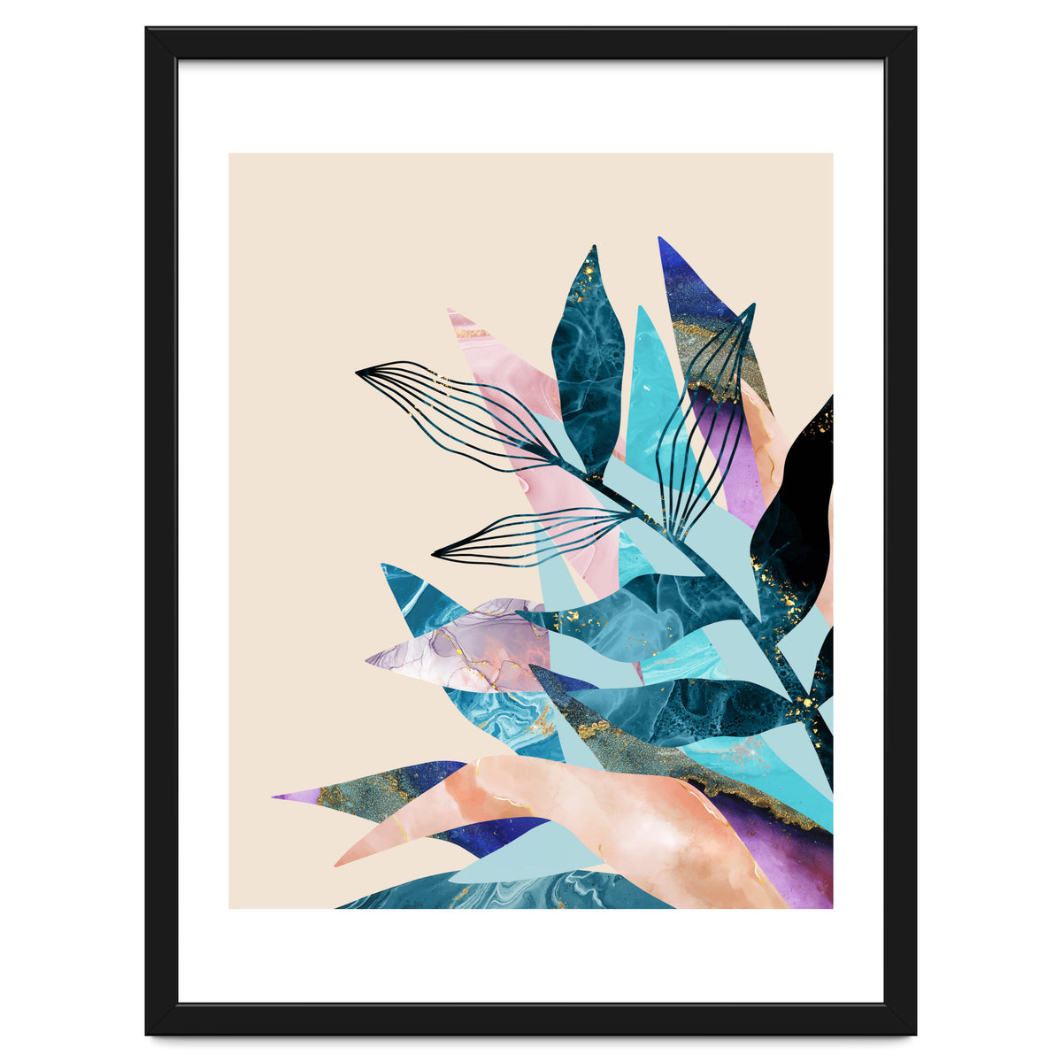 Marble Fantasy, Luxe Abstract Texture Botanical Concept, Eclectic Graphic Design Bohemian Contemporary