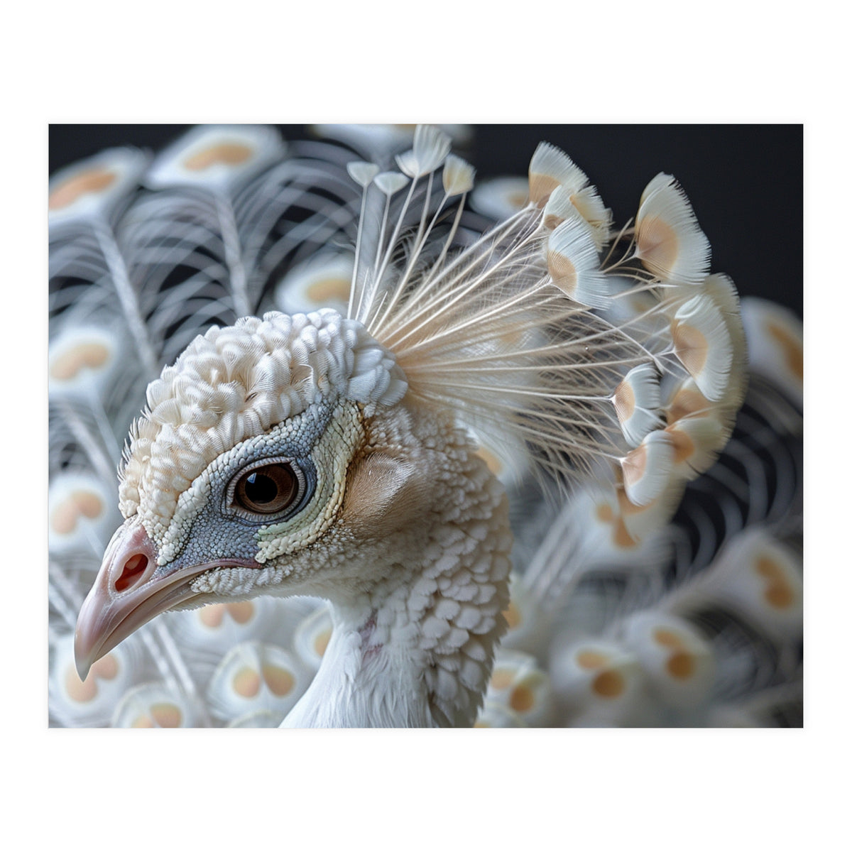 Close Up Albino Peacock Bird Portrait (Print Only)