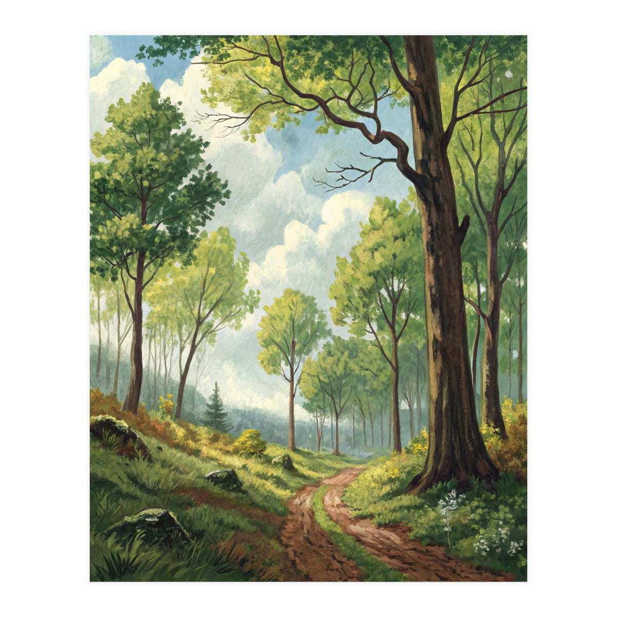 Vibrant Summer Forest Landscape Painting (Print Only)