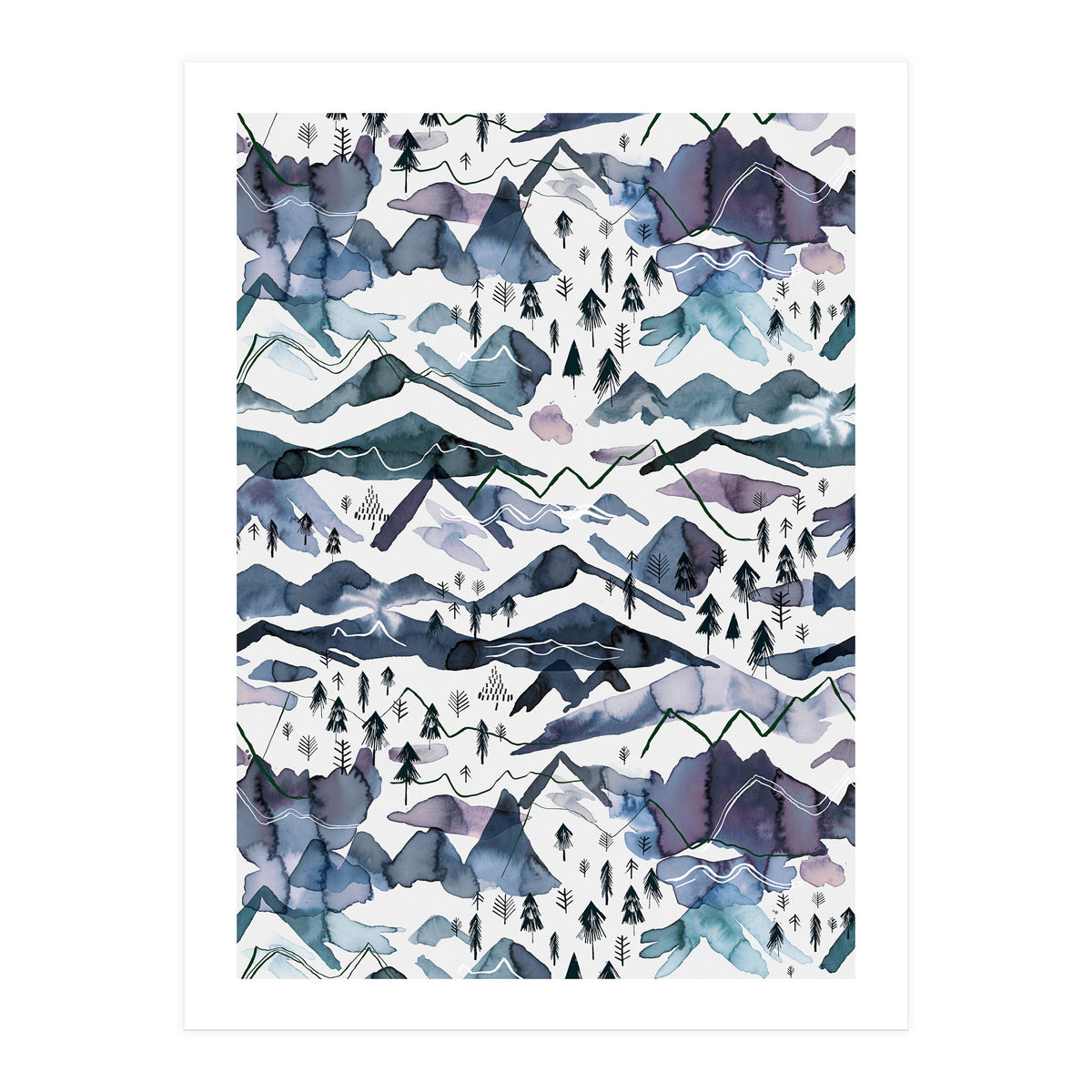 Watercolor Landscape Blue Mountains (Print Only)