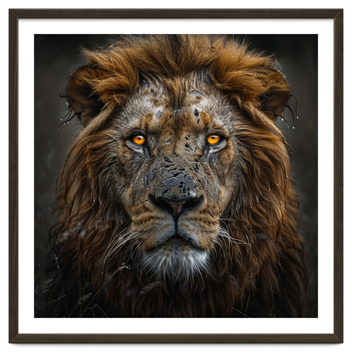 Majestic Lion With Glowing Eyes Close Up Portrait
