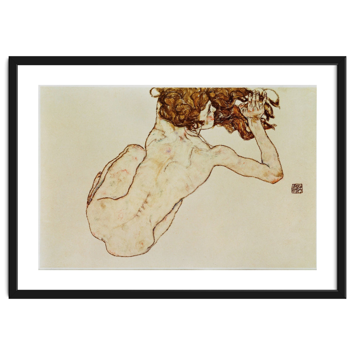 Kauernder Rueckenakt - Crouching nude,back view,1917. Gouache and pencil, 29,5 x 45 cm.