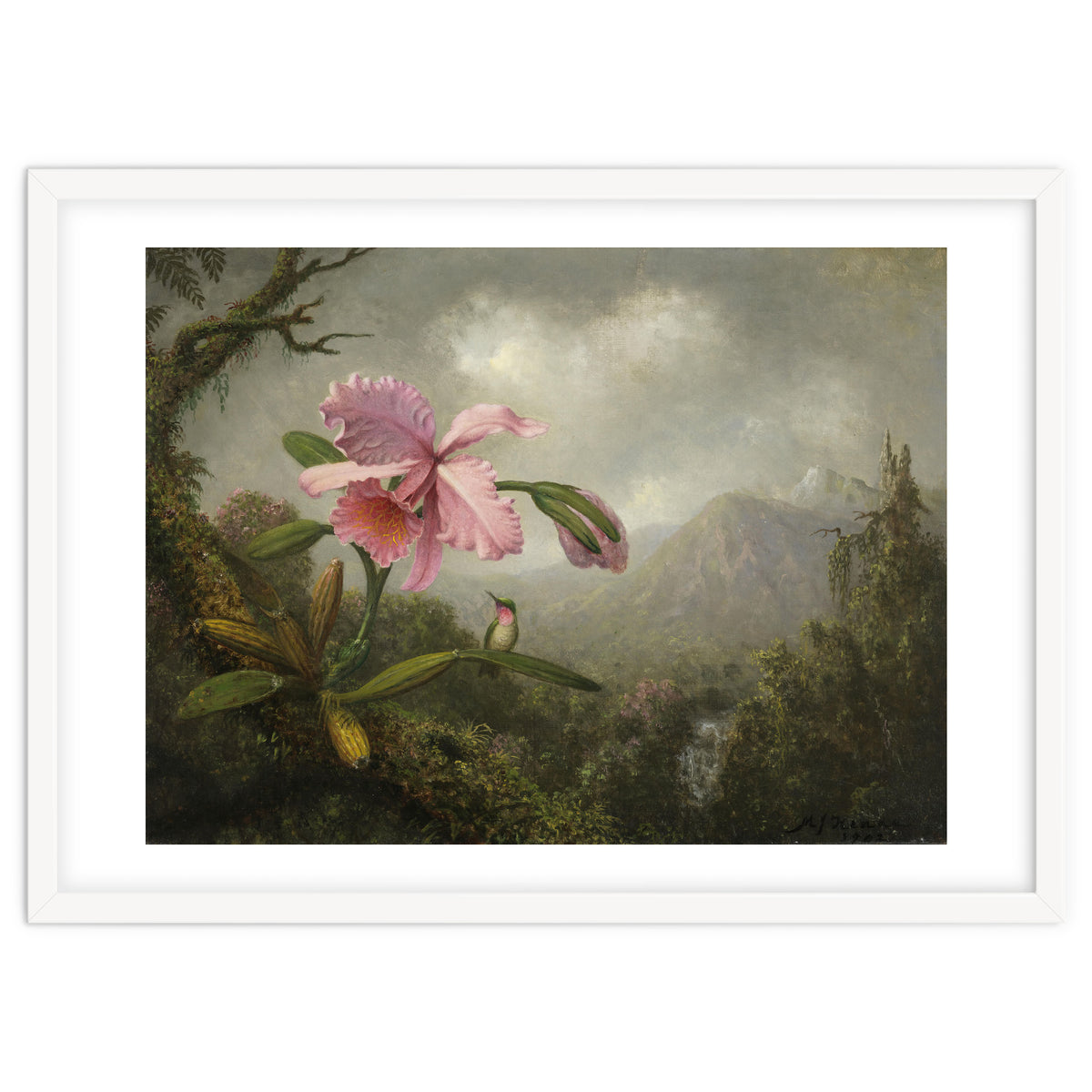 Martin Johnson Heade (Lumberville, 1819-St. Augustine, 1904). Orchid and Hummingbird near a Water...