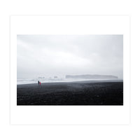 Family walking on the black sand beach - Iceland  (Print Only)