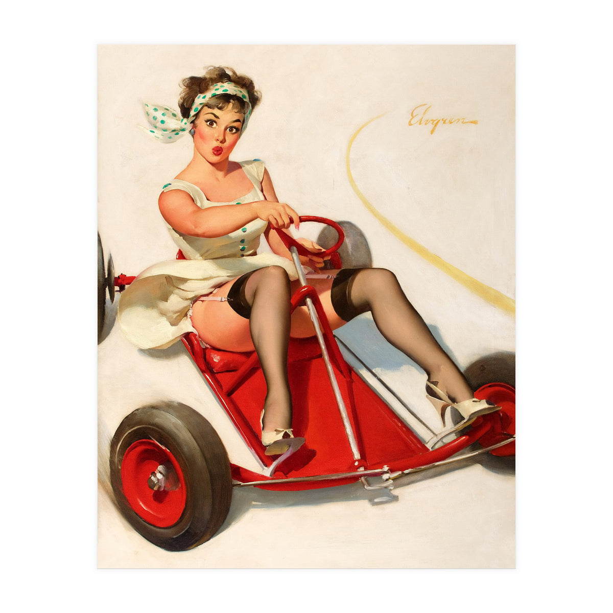 Pinup Sexy Girl On A Go Cart Car (Print Only)
