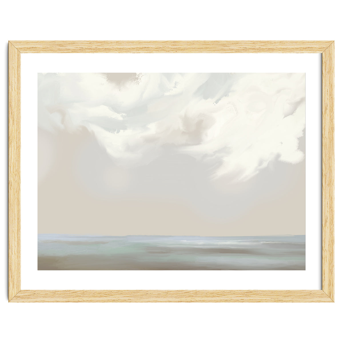 Abstract muted sea and clouds oil painting
