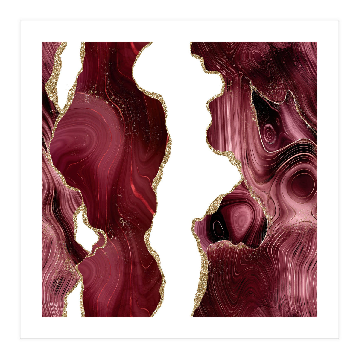 Burgundy & Gold Glitter Agate Texture 05  (Print Only)