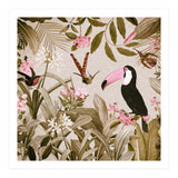 Vintage Exotic Birds Sepia Rainforest Flower Jungle (Print Only) thumbnail