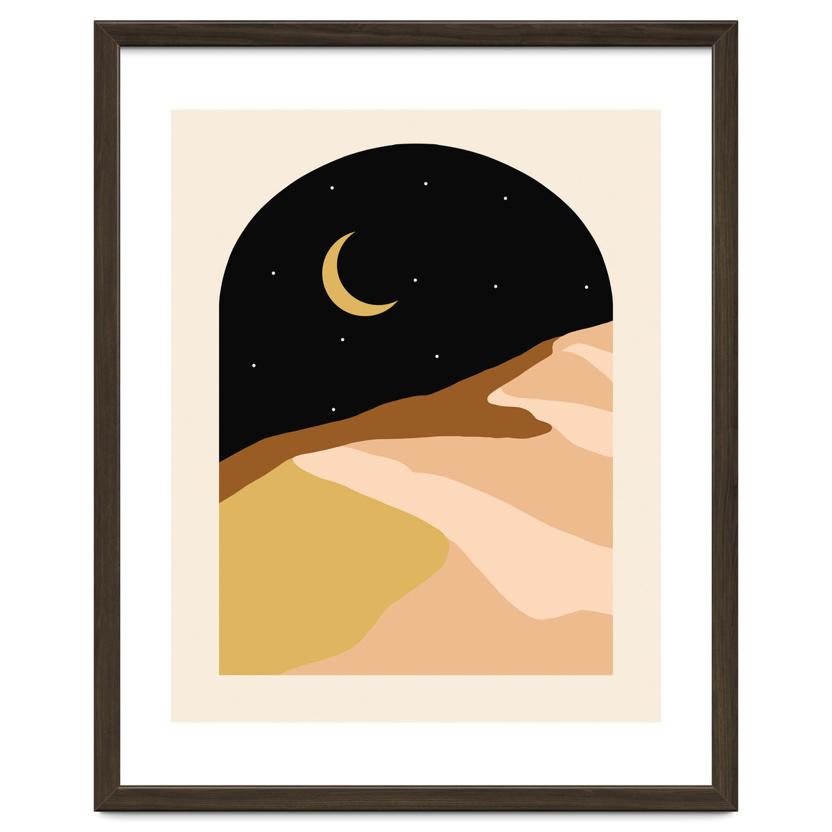 Desert Nights, Modern Bohemian Travel Sand Dunes, Eclectic Moon Stars Vintage Arc, Pastel Building Nature Landscape