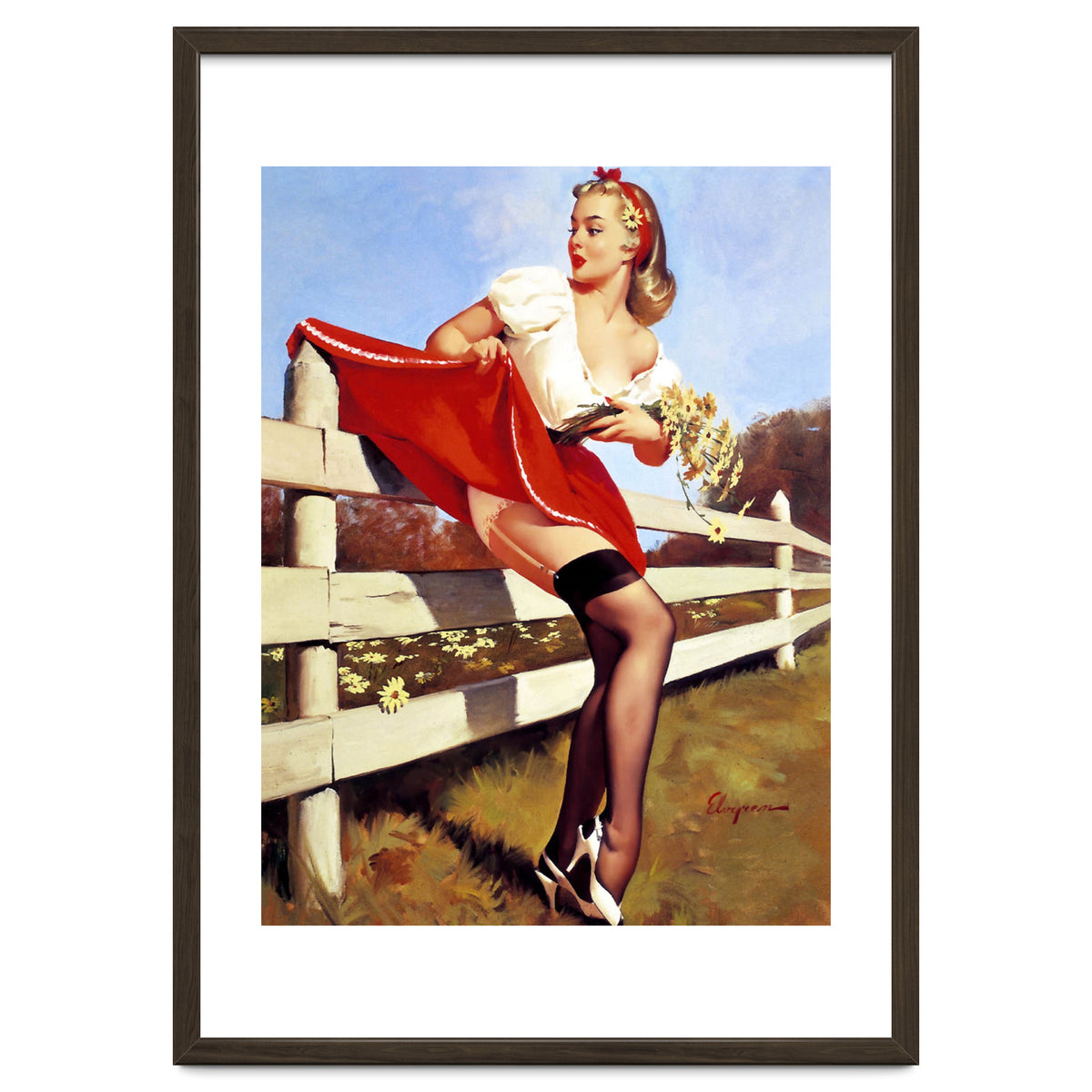 Pinup Girl Stacked On The Farm Fance